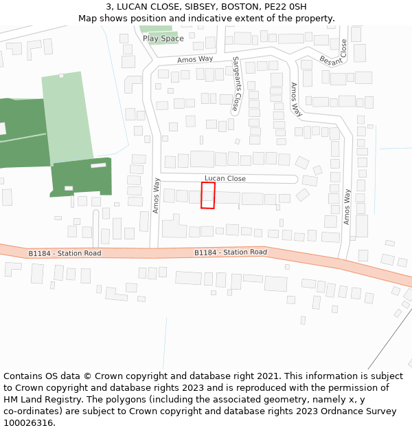 3, LUCAN CLOSE, SIBSEY, BOSTON, PE22 0SH: Location map and indicative extent of plot