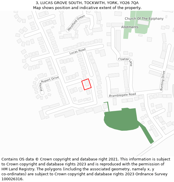 3, LUCAS GROVE SOUTH, TOCKWITH, YORK, YO26 7QA: Location map and indicative extent of plot