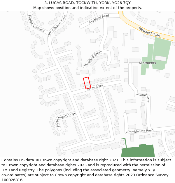 3, LUCAS ROAD, TOCKWITH, YORK, YO26 7QY: Location map and indicative extent of plot