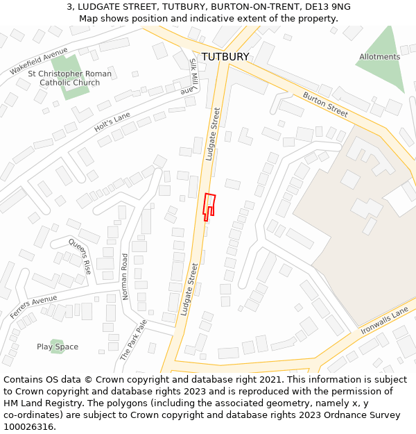 3, LUDGATE STREET, TUTBURY, BURTON-ON-TRENT, DE13 9NG: Location map and indicative extent of plot