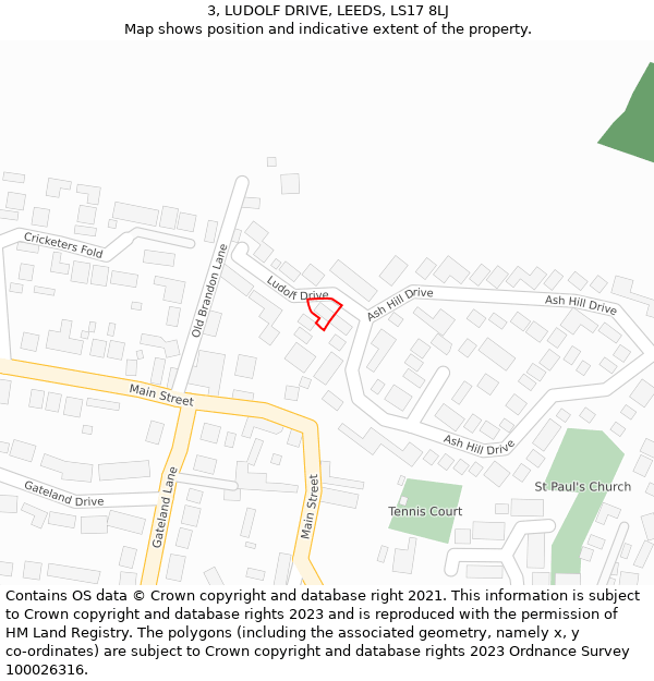 3, LUDOLF DRIVE, LEEDS, LS17 8LJ: Location map and indicative extent of plot