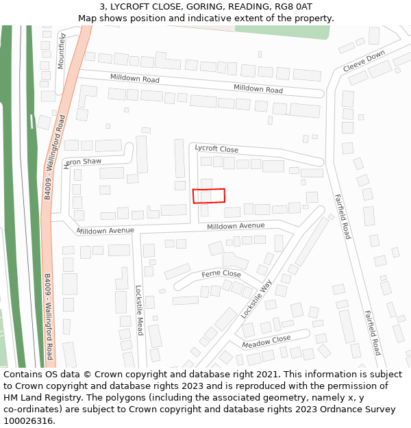 3, LYCROFT CLOSE, GORING, READING, RG8 0AT: Location map and indicative extent of plot