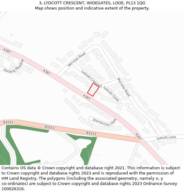 3, LYDCOTT CRESCENT, WIDEGATES, LOOE, PL13 1QG: Location map and indicative extent of plot