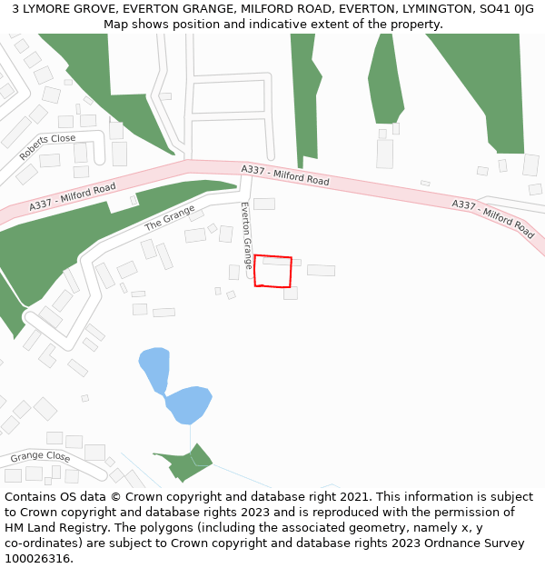 3 LYMORE GROVE, EVERTON GRANGE, MILFORD ROAD, EVERTON, LYMINGTON, SO41 0JG: Location map and indicative extent of plot