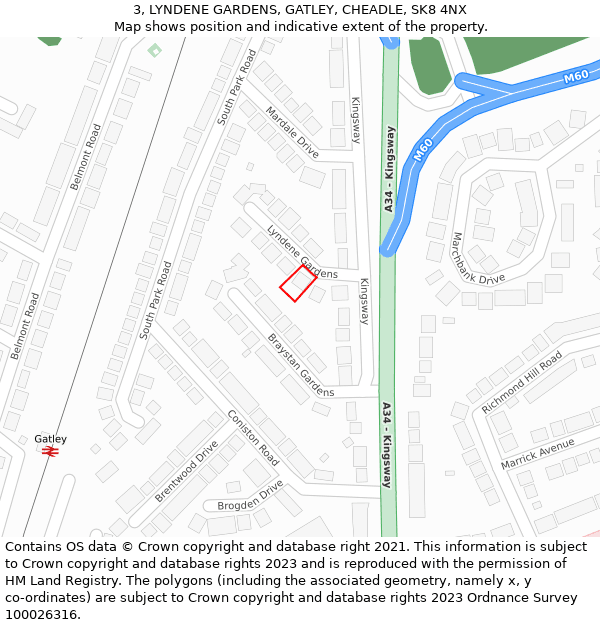 3, LYNDENE GARDENS, GATLEY, CHEADLE, SK8 4NX: Location map and indicative extent of plot