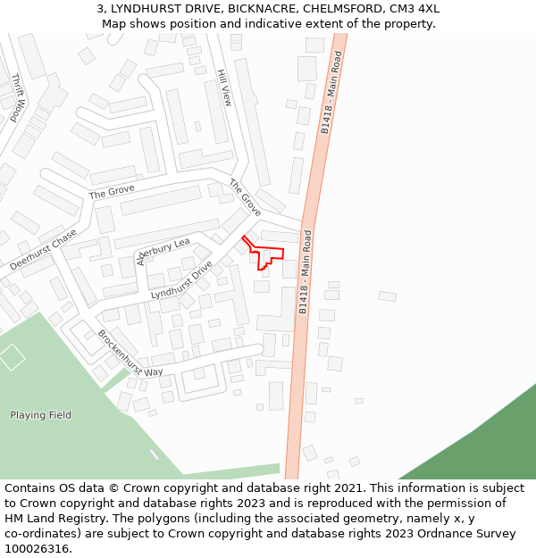 3, LYNDHURST DRIVE, BICKNACRE, CHELMSFORD, CM3 4XL: Location map and indicative extent of plot