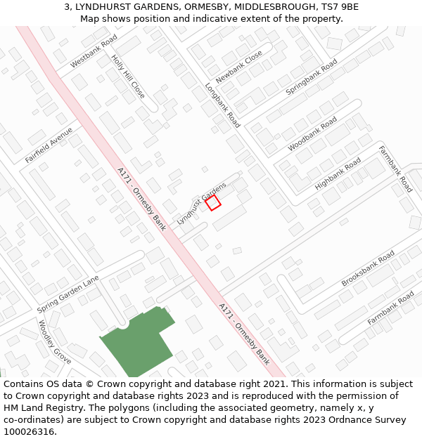 3, LYNDHURST GARDENS, ORMESBY, MIDDLESBROUGH, TS7 9BE: Location map and indicative extent of plot