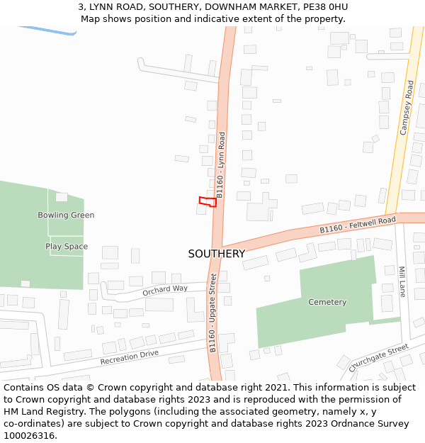 3, LYNN ROAD, SOUTHERY, DOWNHAM MARKET, PE38 0HU: Location map and indicative extent of plot