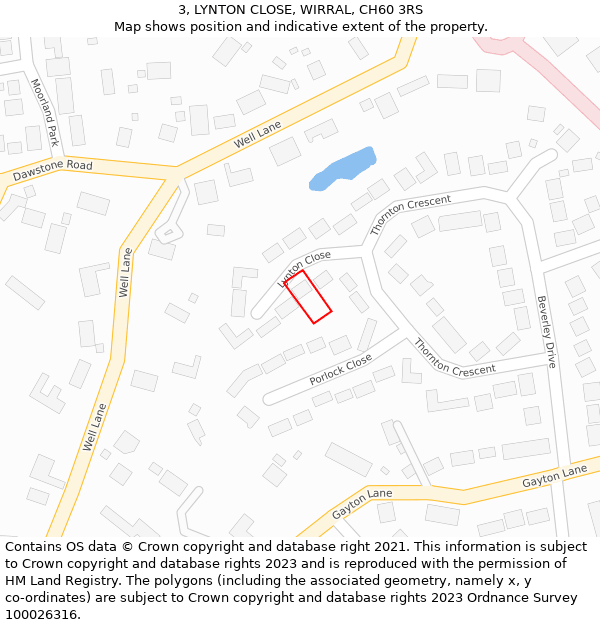 3, LYNTON CLOSE, WIRRAL, CH60 3RS: Location map and indicative extent of plot