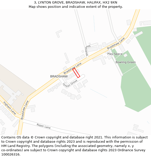 3, LYNTON GROVE, BRADSHAW, HALIFAX, HX2 9XN: Location map and indicative extent of plot