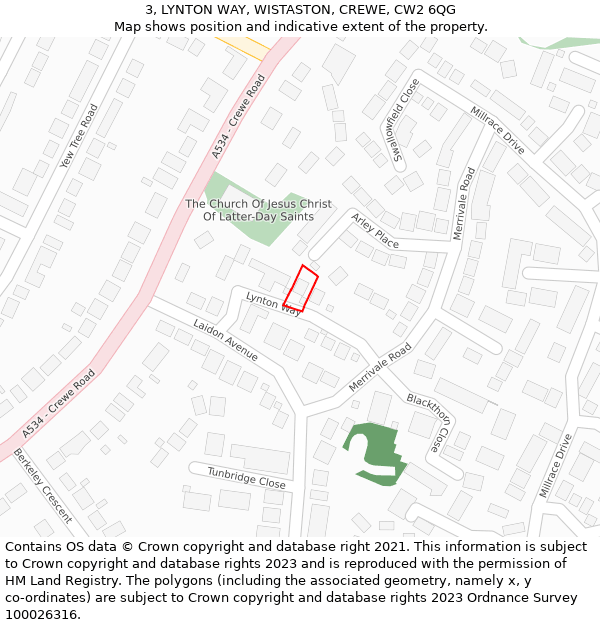 3, LYNTON WAY, WISTASTON, CREWE, CW2 6QG: Location map and indicative extent of plot