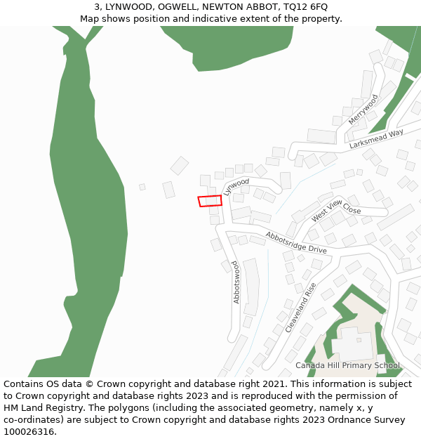 3, LYNWOOD, OGWELL, NEWTON ABBOT, TQ12 6FQ: Location map and indicative extent of plot