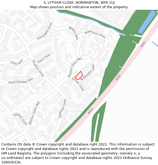 3, LYTHAM CLOSE, NORMANTON, WF6 1UJ: Location map and indicative extent of plot