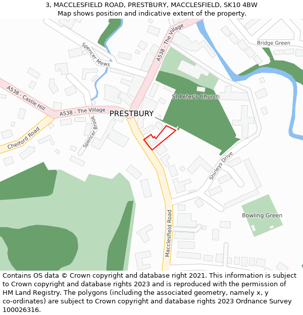 3, MACCLESFIELD ROAD, PRESTBURY, MACCLESFIELD, SK10 4BW: Location map and indicative extent of plot