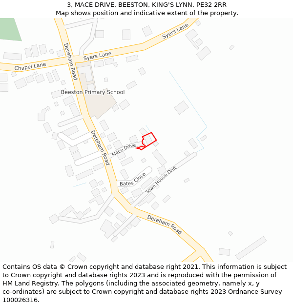 3, MACE DRIVE, BEESTON, KING'S LYNN, PE32 2RR: Location map and indicative extent of plot
