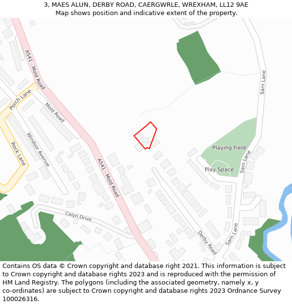 3, MAES ALUN, DERBY ROAD, CAERGWRLE, WREXHAM, LL12 9AE: Location map and indicative extent of plot