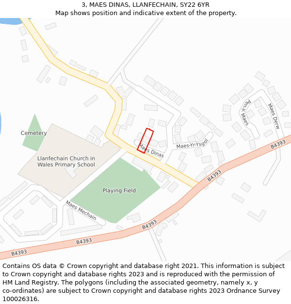 3, MAES DINAS, LLANFECHAIN, SY22 6YR: Location map and indicative extent of plot