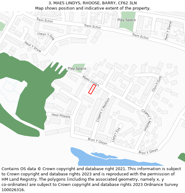 3, MAES LINDYS, RHOOSE, BARRY, CF62 3LN: Location map and indicative extent of plot