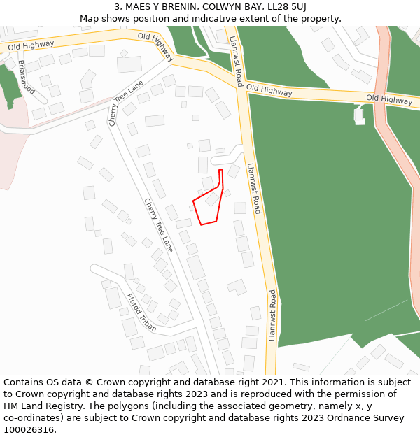 3, MAES Y BRENIN, COLWYN BAY, LL28 5UJ: Location map and indicative extent of plot
