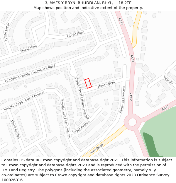 3, MAES Y BRYN, RHUDDLAN, RHYL, LL18 2TE: Location map and indicative extent of plot