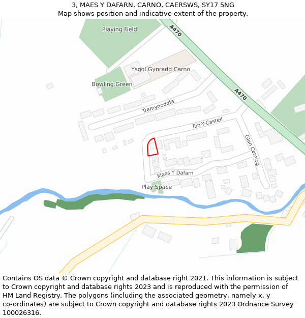 3, MAES Y DAFARN, CARNO, CAERSWS, SY17 5NG: Location map and indicative extent of plot