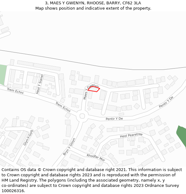 3, MAES Y GWENYN, RHOOSE, BARRY, CF62 3LA: Location map and indicative extent of plot