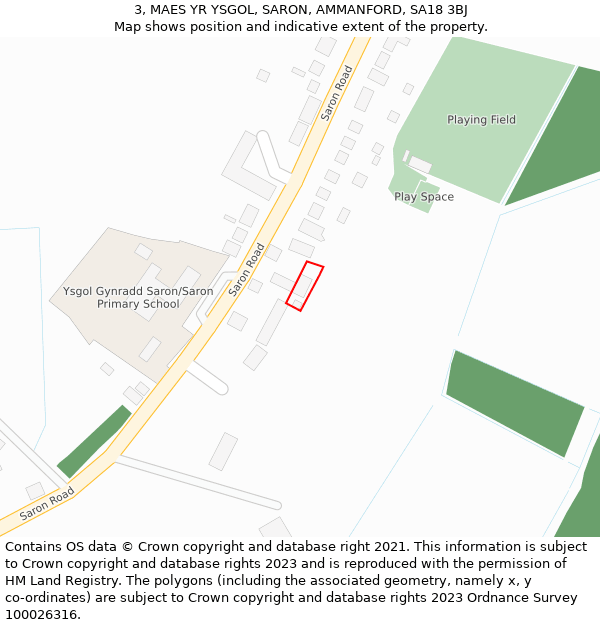 3, MAES YR YSGOL, SARON, AMMANFORD, SA18 3BJ: Location map and indicative extent of plot