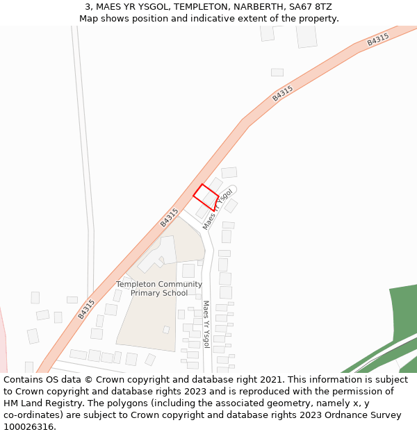 3, MAES YR YSGOL, TEMPLETON, NARBERTH, SA67 8TZ: Location map and indicative extent of plot