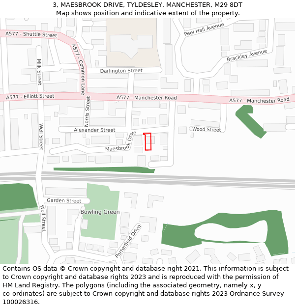 3, MAESBROOK DRIVE, TYLDESLEY, MANCHESTER, M29 8DT: Location map and indicative extent of plot