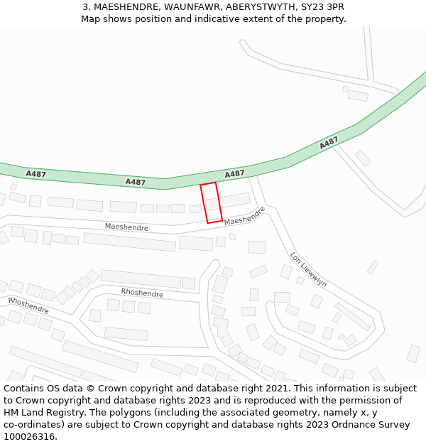 3, MAESHENDRE, WAUNFAWR, ABERYSTWYTH, SY23 3PR: Location map and indicative extent of plot