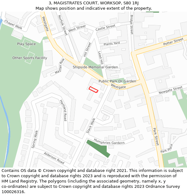 3, MAGISTRATES COURT, WORKSOP, S80 1RJ: Location map and indicative extent of plot