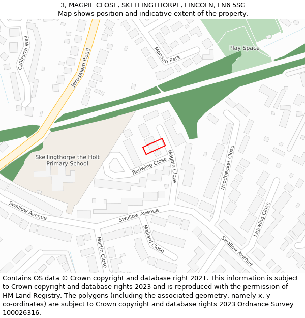 3, MAGPIE CLOSE, SKELLINGTHORPE, LINCOLN, LN6 5SG: Location map and indicative extent of plot