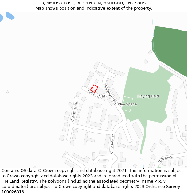 3, MAIDS CLOSE, BIDDENDEN, ASHFORD, TN27 8HS: Location map and indicative extent of plot