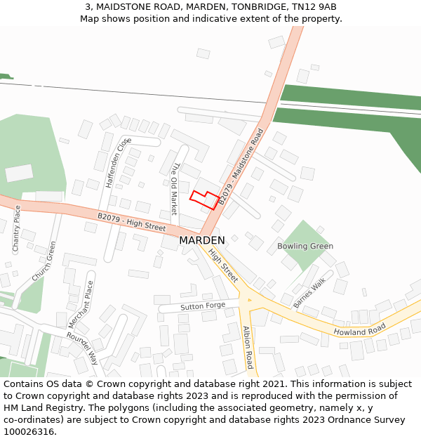 3, MAIDSTONE ROAD, MARDEN, TONBRIDGE, TN12 9AB: Location map and indicative extent of plot