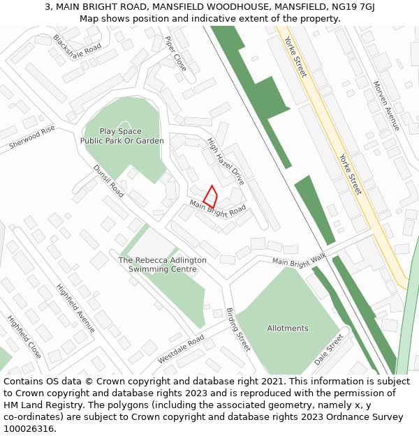 3, MAIN BRIGHT ROAD, MANSFIELD WOODHOUSE, MANSFIELD, NG19 7GJ: Location map and indicative extent of plot