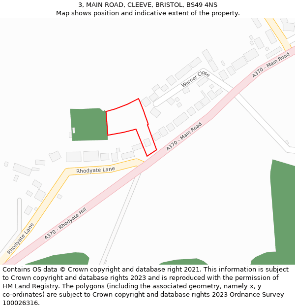 3, MAIN ROAD, CLEEVE, BRISTOL, BS49 4NS: Location map and indicative extent of plot