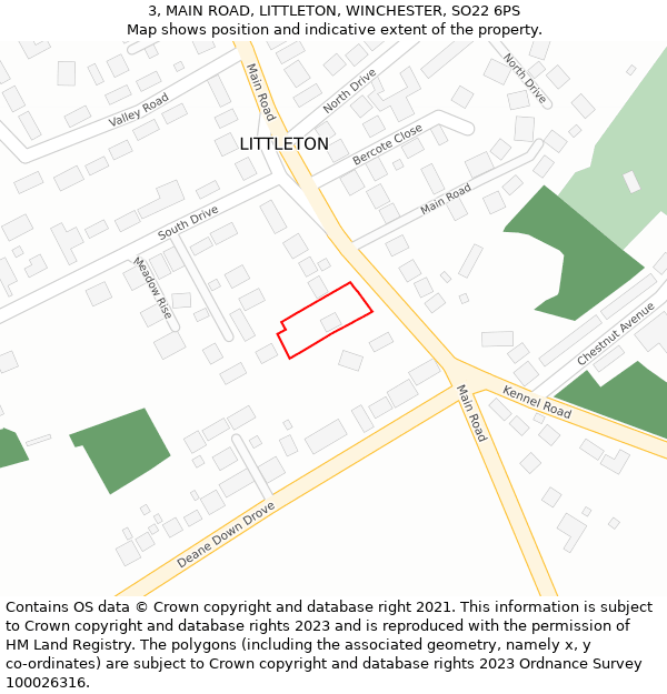 3, MAIN ROAD, LITTLETON, WINCHESTER, SO22 6PS: Location map and indicative extent of plot