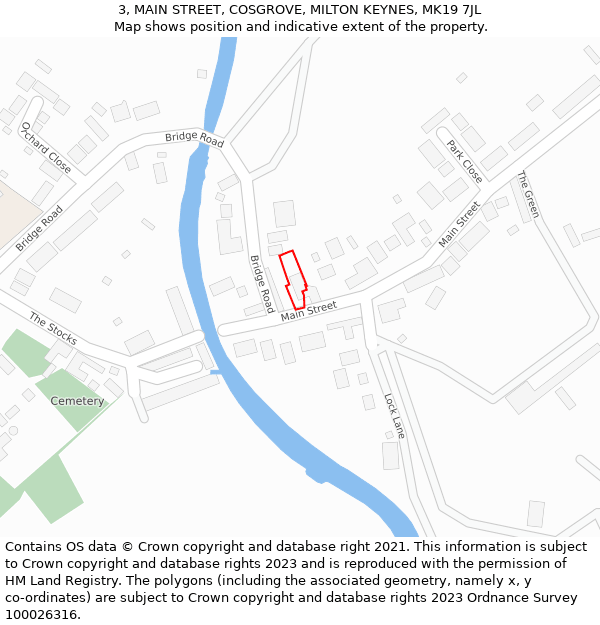 3, MAIN STREET, COSGROVE, MILTON KEYNES, MK19 7JL: Location map and indicative extent of plot