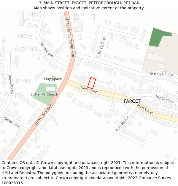 3, MAIN STREET, FARCET, PETERBOROUGH, PE7 3AN: Location map and indicative extent of plot