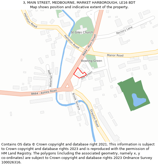 3, MAIN STREET, MEDBOURNE, MARKET HARBOROUGH, LE16 8DT: Location map and indicative extent of plot