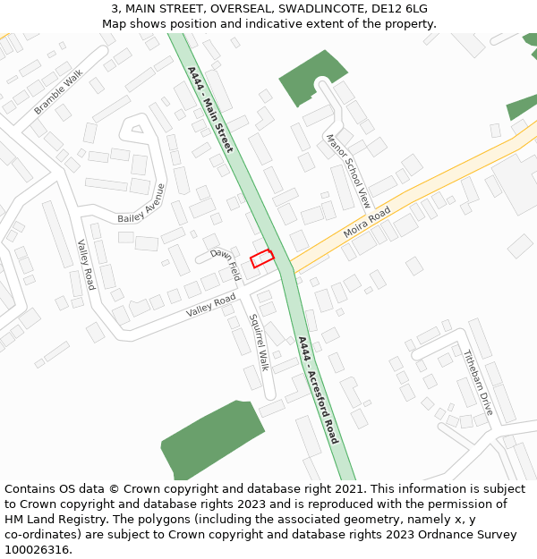 3, MAIN STREET, OVERSEAL, SWADLINCOTE, DE12 6LG: Location map and indicative extent of plot