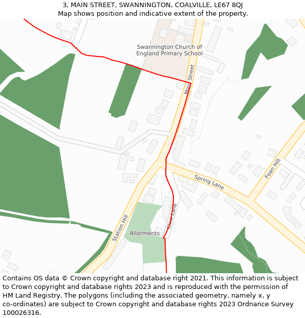 3, MAIN STREET, SWANNINGTON, COALVILLE, LE67 8QJ: Location map and indicative extent of plot