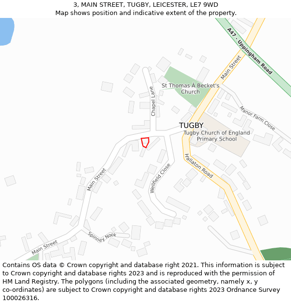 3, MAIN STREET, TUGBY, LEICESTER, LE7 9WD: Location map and indicative extent of plot