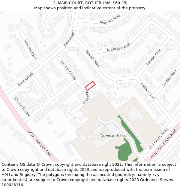 3, MAIR COURT, ROTHERHAM, S60 3BJ: Location map and indicative extent of plot