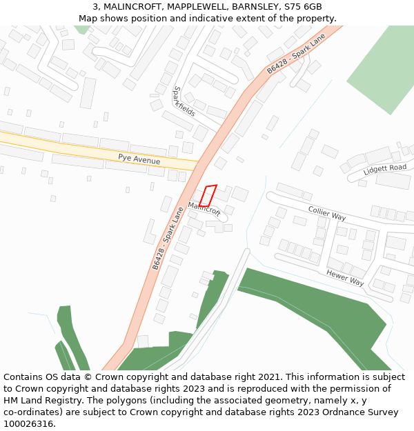 3, MALINCROFT, MAPPLEWELL, BARNSLEY, S75 6GB: Location map and indicative extent of plot