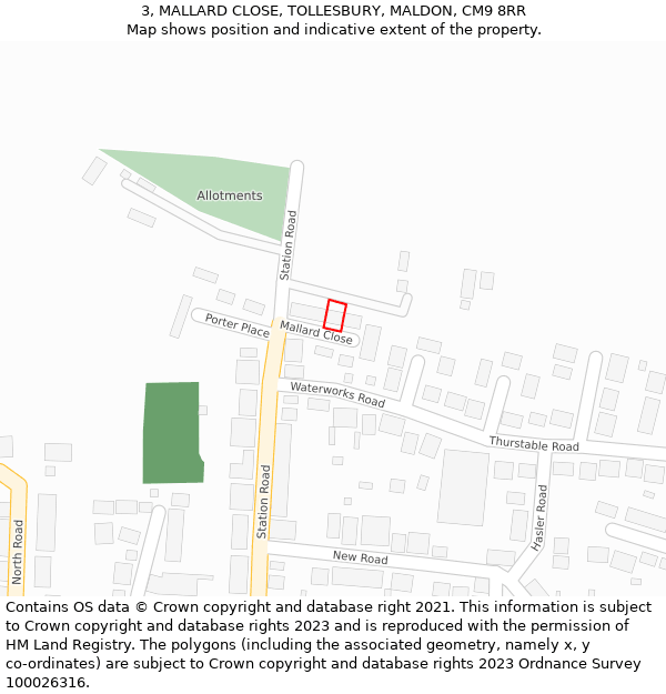 3, MALLARD CLOSE, TOLLESBURY, MALDON, CM9 8RR: Location map and indicative extent of plot