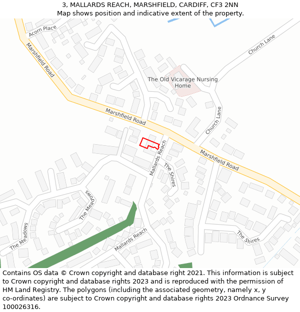 3, MALLARDS REACH, MARSHFIELD, CARDIFF, CF3 2NN: Location map and indicative extent of plot