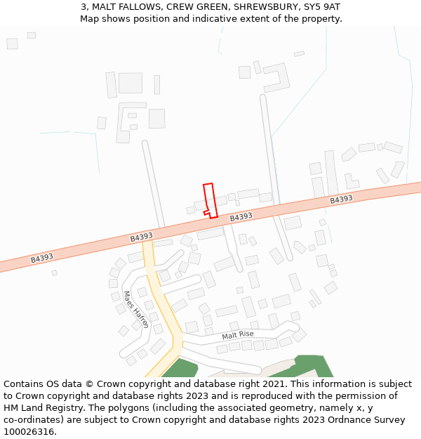 3, MALT FALLOWS, CREW GREEN, SHREWSBURY, SY5 9AT: Location map and indicative extent of plot