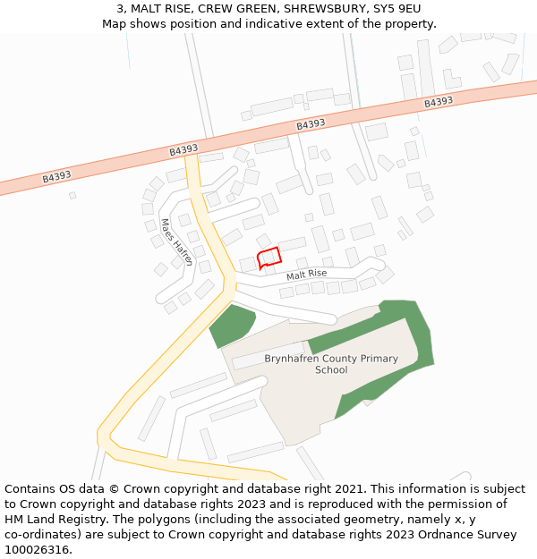 3, MALT RISE, CREW GREEN, SHREWSBURY, SY5 9EU: Location map and indicative extent of plot