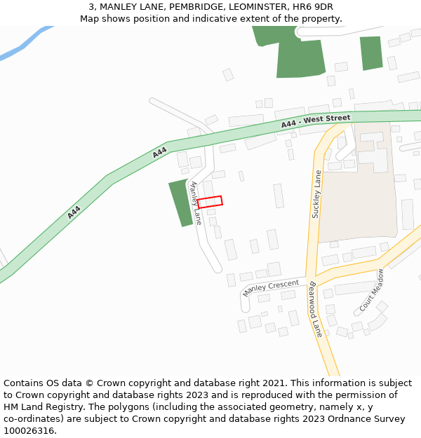 3, MANLEY LANE, PEMBRIDGE, LEOMINSTER, HR6 9DR: Location map and indicative extent of plot